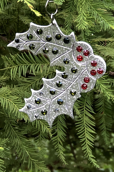 Silver and Crystal Holly Ornament