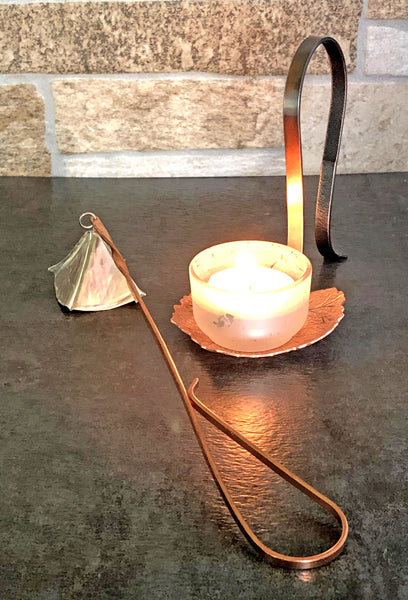 copper grape leaf candle holder with copper handle