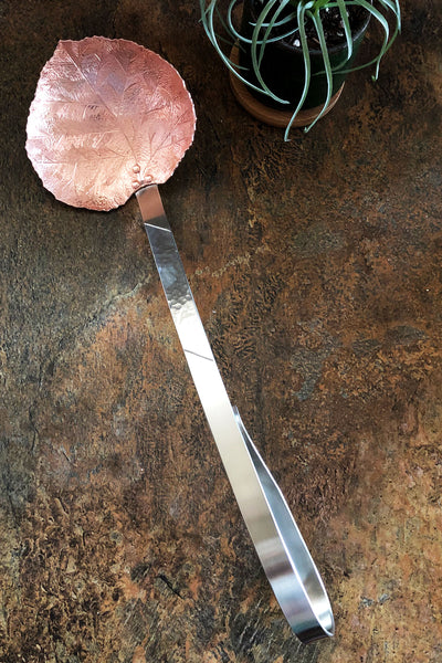 copper aspen leaf serving spoon