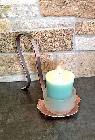 copper grape leaf candle holder with copper handle