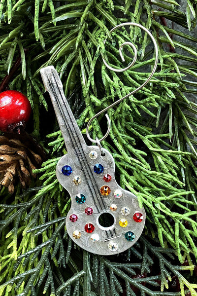 Silver guitar ornament with Swarovski crystals