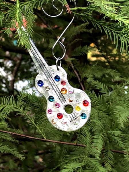 Silver guitar ornament with Swarovski crystals