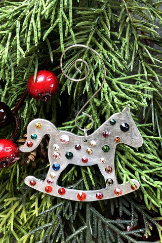 Silver and Crystal Rocking Horse Ornament