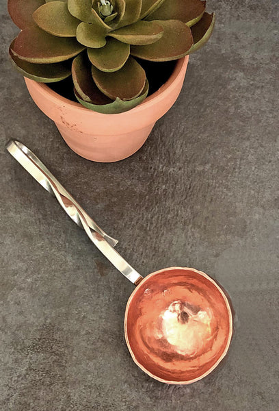 silver handle copper coffee ladle
