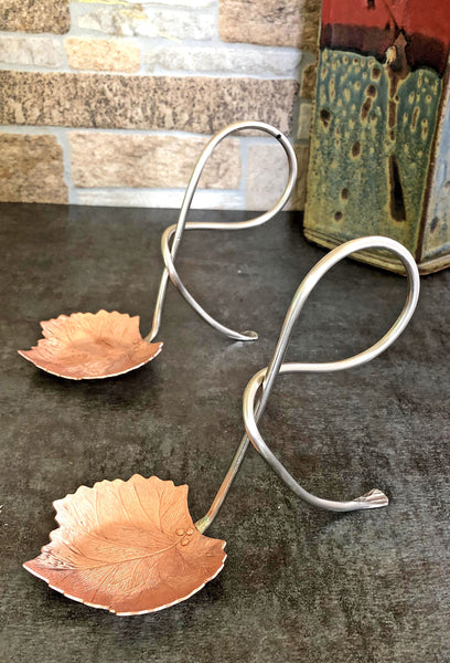 copper grape leaf candle holder with German Silver handle